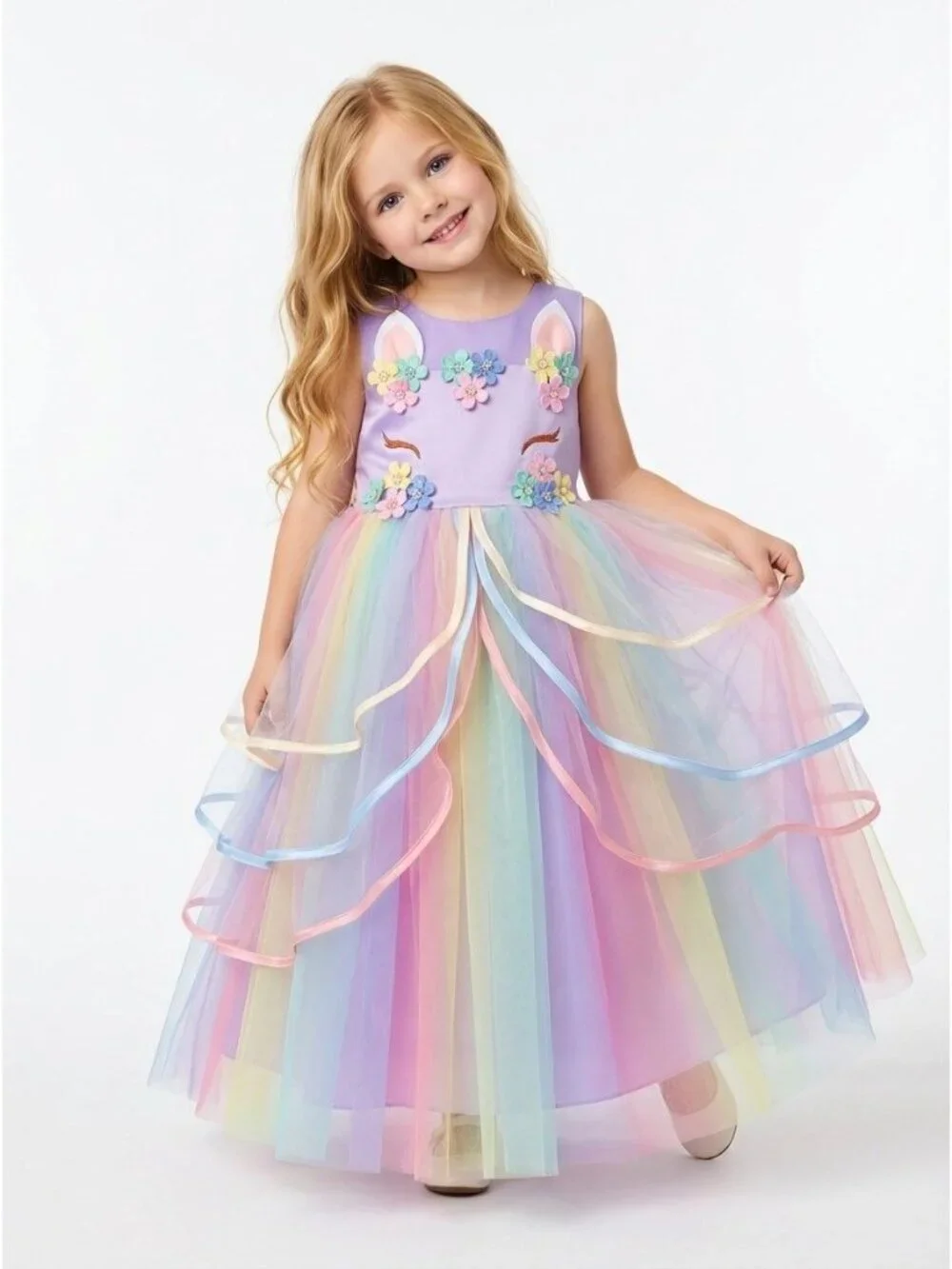 Girls Unicorn Inspired Rainbow Princess Dress  (Size 4)